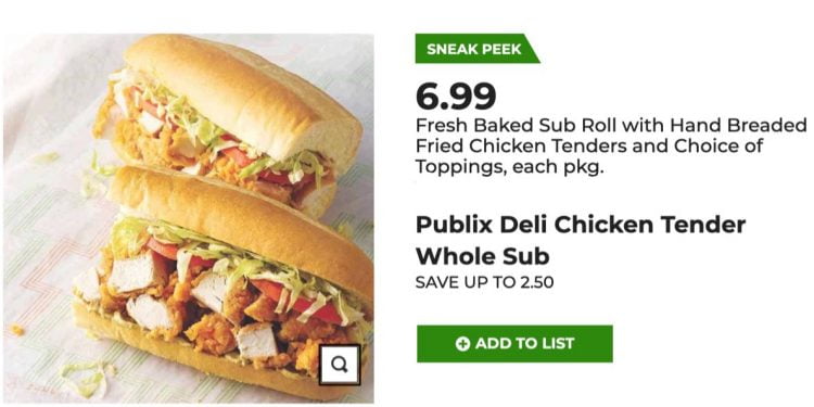 Are Publix Chicken Tender Subs on Sale on Twitter?