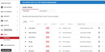 Where is the Free Music Library on YouTube?